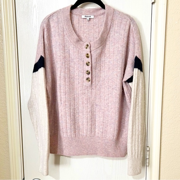 [Madewell] Alpaca Merino Wool Cotton Candy Pink Sweater Ribbed Chunky Size M - Picture 1 of 9